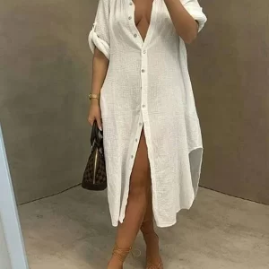 Mandarin-Collar Shirt Dress